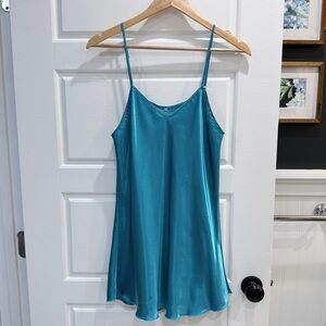Caribbean Blue Satin Mini Slip Dress Medium